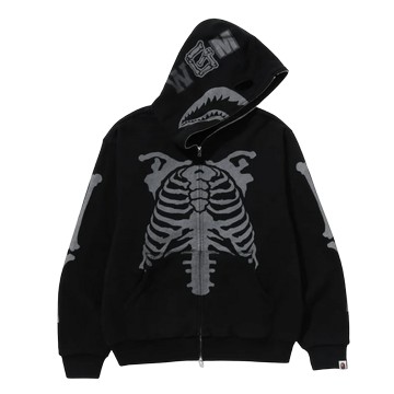 SKELETON SHARK HEAVY WASHED CROPPED FIT FULL ZIP HOODIE
