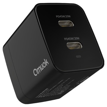 amuok 艾默克 GaN 45W 雙Type-C PD3.0 快速充電器  黑色  1個