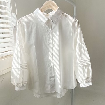 100%純棉長袖白色襯衫女新款秋冬季泡泡袖氣質別致內搭上衣