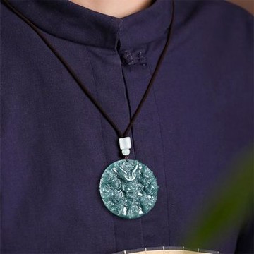 MoonDy 掛墜 天然翡翠 立體九龍護主 藍水項鍊 飾品 玉石吊墜 生肖龍 656