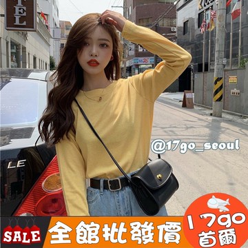 🔥斷貨出清🔥 J09 長袖T恤/女時尚/韓版/復古/ins港風/純色/打底衫/新款秋裝/長袖上衣/長T/素T/打底衣