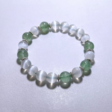 天然礦物 透石膏 綠草莓晶 925純銀 手鍊