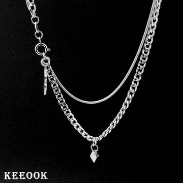 🌟臺灣出貨🌟KEEOOK原創雙層菱形墜飾男女生款項鍊嘻哈疊戴小衆設計情侶鎖骨鏈 項鏈 女生項鍊 項鍊