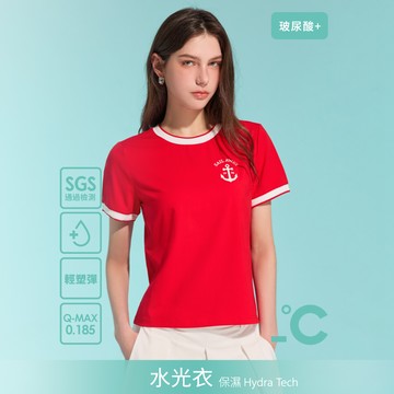 SO NICE【水光衣系列】新派航海風撞色邊船錨印花玻尿酸涼感上衣