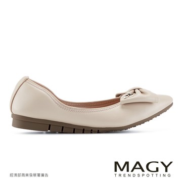 MAGY 柔霧羊皮蝴蝶結尖頭平底鞋 裸色 #15712