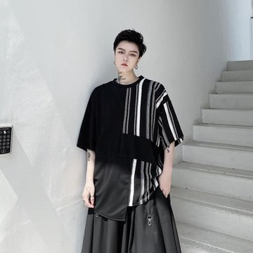 2025夏季山本暗黑短袖t恤男潮牌潮流ins寬松個性不規則圓領上衣潮