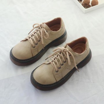 厚底小皮鞋女春秋松糕女鞋圓頭系帶馬丁鞋英倫學生jk鞋子復古單鞋