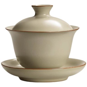 米黃汝窯三才蓋碗茶杯單個高檔套裝防燙帶蓋泡茶公道杯三件套茶具