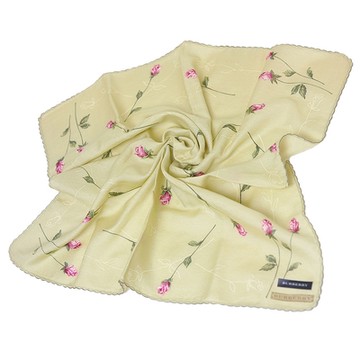 BURBERRY 巴寶莉 優雅玫瑰花朵字母LOGO圖騰大帕領巾(淺卡其綠/58CM)