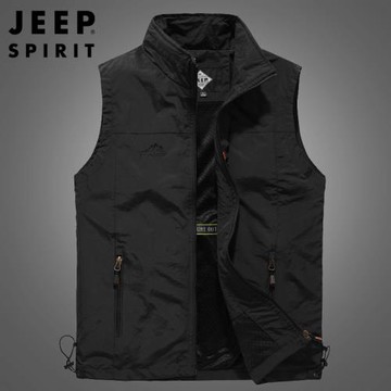 JEEP馬甲男2025春夏季薄款寬松大碼戶外速干坎肩攝影釣魚背心馬夾