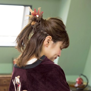 咖啡 || 彩色花漾編織髮圈 || 髮飾 / 細髮圈