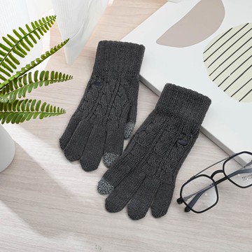 CB莫蘭迪男士麻花觸控手套-深灰