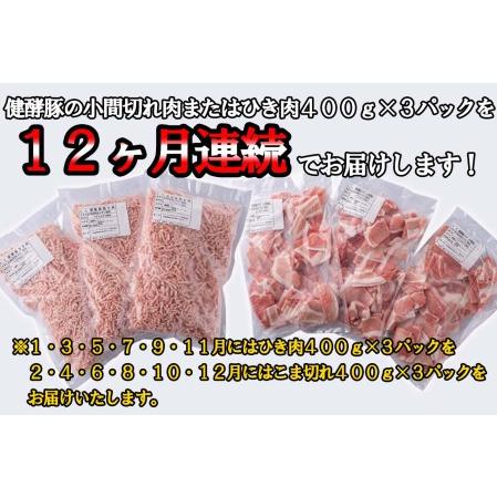 ふるさと納税 ＜定期便12回＞ 北海道産 健酵豚 小間切れ ＆ ひき肉 計 1.2kg (全14.4kg) 北海道新ひだか町