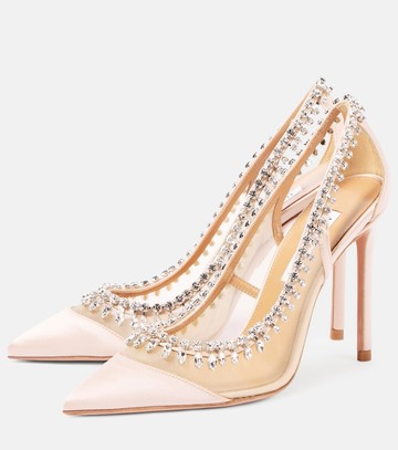 Aquazzura Crystal Crush 105 satin and mesh pumps