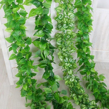 【臺灣出貨】仿真藤條綠蘿葉塑料假花裝飾室內綠藤蔓植物假樹葉壁掛遮擋綠葉子03Qu