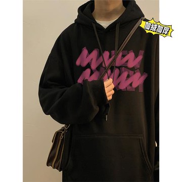 美式復古高街男潮衛衣加絨加厚連帽衫秋冬款oversize情侶冬裝外套