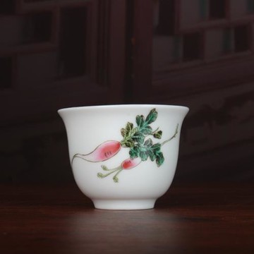 慎德堂粉彩手繪蘿卜紋茶杯主人杯景德鎮古玩仿古陶瓷器功夫茶具