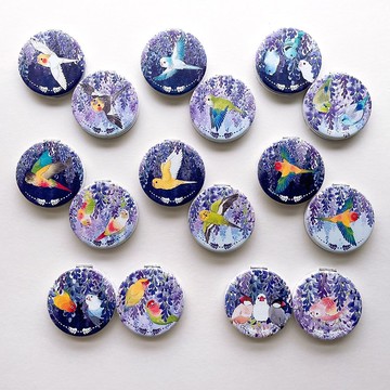 Rolia's 手作 紫藤花/鸚鵡/文鳥 雙面皮革隨身鏡