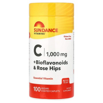 Sundance Vitamins, C + 生物類黃酮和玫瑰果，100 片包衣囊片