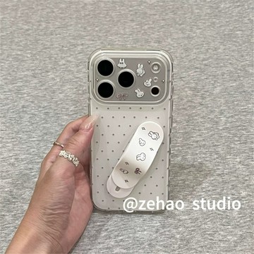 ins小紅書 韓系極簡風 可愛 米菲兔 iPhone 17 16 15 Pro max 鏡頭保護手機殼 OK繃 創意支架