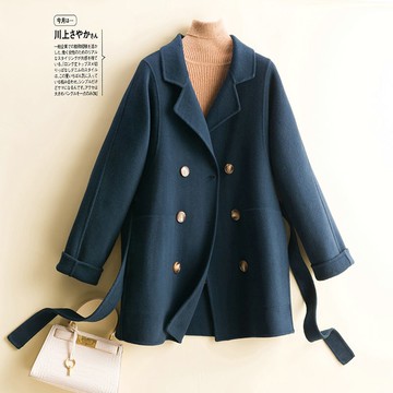 羊毛大衣毛呢外套-雙排扣繫帶休閒雙面呢女外套4色74bi77【獨家進口】【米蘭精品】