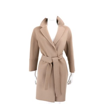 MAX MARA-’S Max Mara ARONA 小翻領 駝色雙面羊毛 和服式綁帶大衣 外套