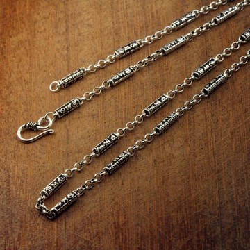 恒銀軒 925純銀 六字真言項鏈環扣環回紋時尚潮男泰銀復古鎖骨鏈