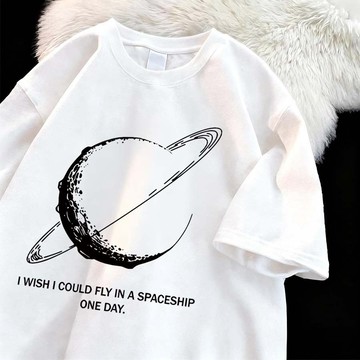 極簡 ins 風！宇宙星球印花短袖 T恤 100%純棉 休閒上衣 OVERSIZE 短袖 復古 小眾上衣 T恤 美式上衣
