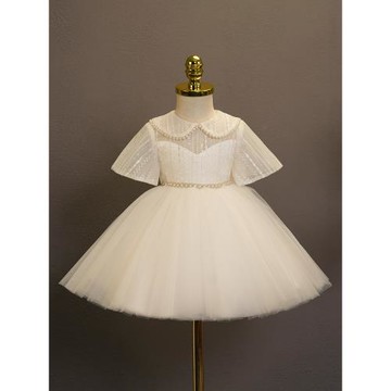 兒童輕奢晚禮服花童平時可穿小眾高定公主裙考級白色主持鋼琴禮服