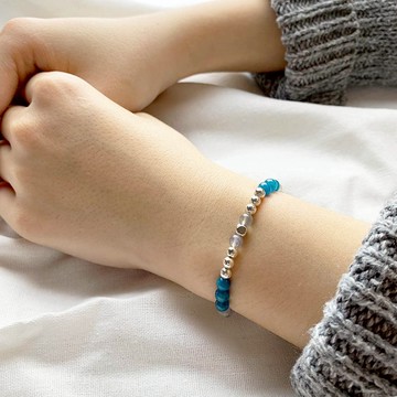 |極細系列| 灰月光石 藍磷灰石(4MM手環x手鍊x手工製作x客製化。)