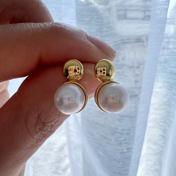 極簡光影 圓弧金珠珍珠耳環