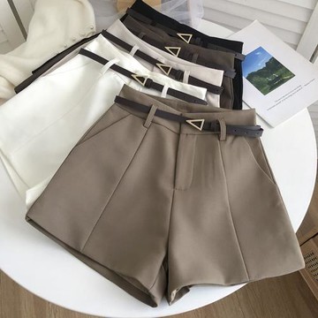 配皮帶高腰純色外穿闊腿褲女2023年秋冬新款百搭A字休閑褲配腰帶