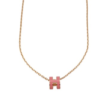 HERMES 愛馬仕 粉色琺瑯 玫瑰金鍍金 Mini Pop H 項鍊 【二手名牌BRAND OFF】