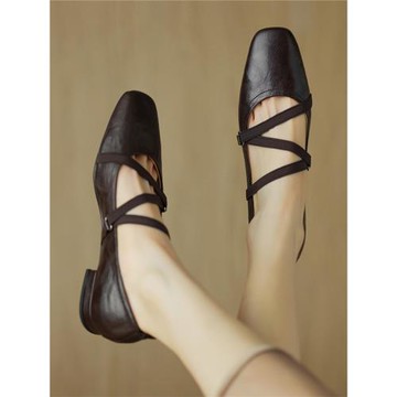 法式真皮瑪麗珍鞋女平底2025新款配裙子低跟單鞋復古方頭淺口女鞋