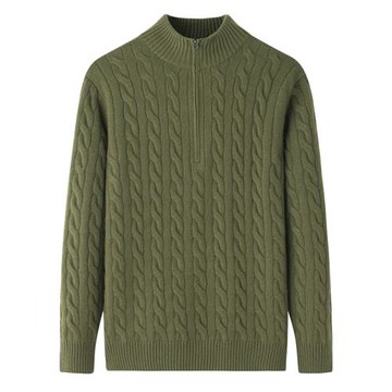 鄂爾多斯市產100純山羊絨衫男拉鏈半高領加厚麻花打底衫毛衣E2257