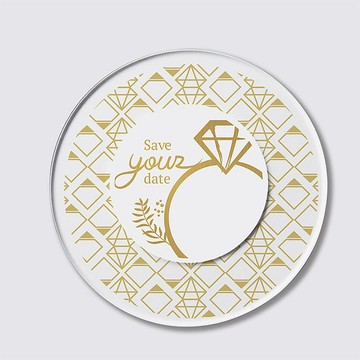 壓克力 LED 婚禮邀請卡 圓形白金Save your date戒指 含紙信封