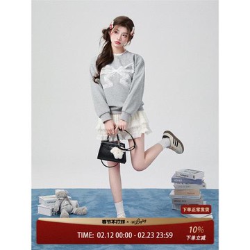 花鈴太太新款上衣2026年早春針織衫原創設計感蝴蝶結衛衣學院風