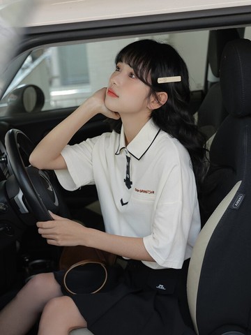 茉語家2022夏季新款短款上衣設計感韓版寬松polo衫白色短袖T恤女