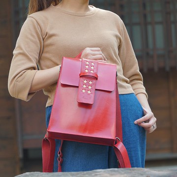 竹編皮革迷你肩背包【義大利真皮植鞣】【寶石紅 】【胭脂紅】