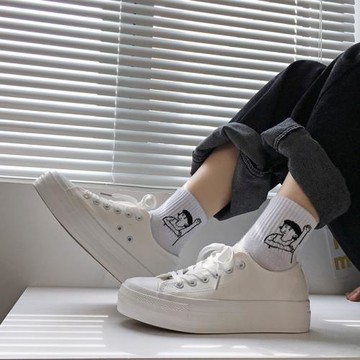 厚底帆布鞋女2025春秋季新款ins板鞋百搭學生增高鞋松糕小白鞋子