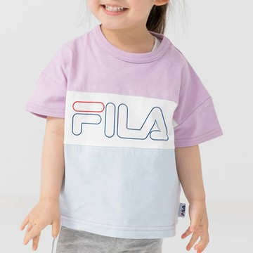 日本 Chil2 - FILA聯名 休閒短袖上衣-條紋撞色-紫x白x藍