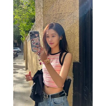 【 𝑭𝒍𝒐𝒘𝒆𝒓𝒔𝒆𝒂】粉色甜辣少女條紋 吊带背心女 夏季 內搭 修身上衣 無袖上衣 純棉上衣 小可爱