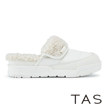 TAS 牛油貼皮羽絨布保暖厚底穆勒休閒鞋 米白 #45735