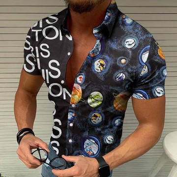 3D printing lapel loose shirt for men 3D印花翻領寬松襯衫男士