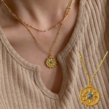 MoonDy 金幣項鍊 韓國項鍊 寶石項鍊 女生項鍊 閨蜜項鍊 個性項鍊 金項鍊 復古項鍊