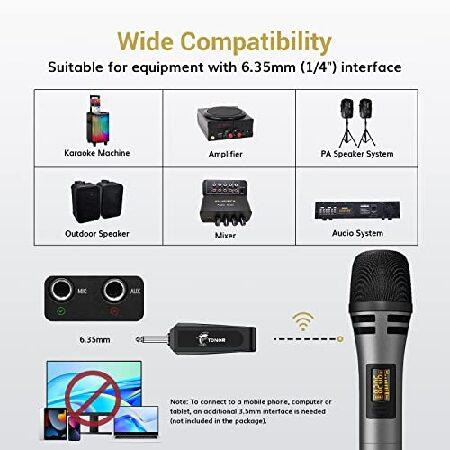TONOR Wireless Microphones, UHF Dual Karaoke Microphone System, Microfonos Inalambricos with Rechargeable Receiver, Cordless Dynamic Mic Micro Set for