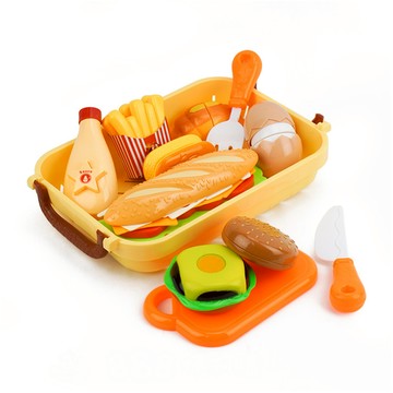 7入美式速食切切樂 雞蛋版 附收納籃 + 刀叉 + 砧板 ST安全玩具  隨機顏色  1個  5 x 15.5 x 24cm