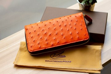 手工鴕鳥皮皮革長銀包