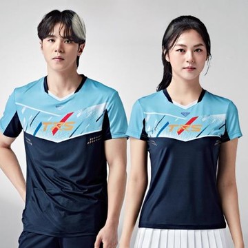 PGNC新品 韓國佩極酷羽毛球服 男女速干T恤短褲 TRS短袖V領 藍色