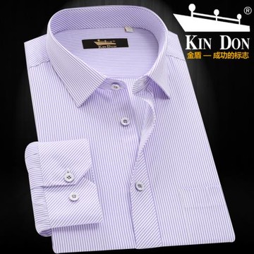 金盾免燙條紋長袖男士襯衫中年商務正裝休閑棉襯衣爸爸寸衫寬松秋